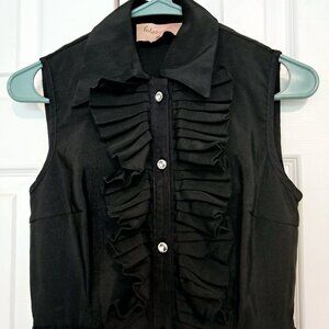 Lotus Grace  Black Moire Ruffle Front Cocktail Dress Size 4